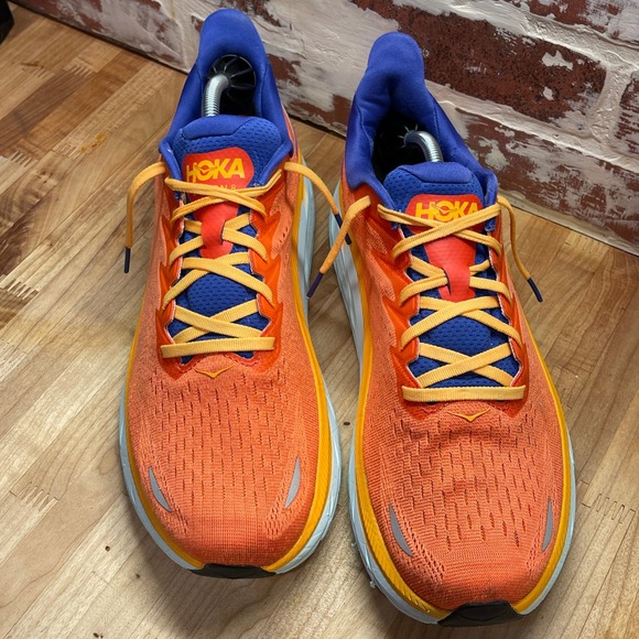 Hoka Clifton 8 Mens 12.5 Fiesta Blazing Orange Blue Running Shoes 1119393 FBLN main image 5
